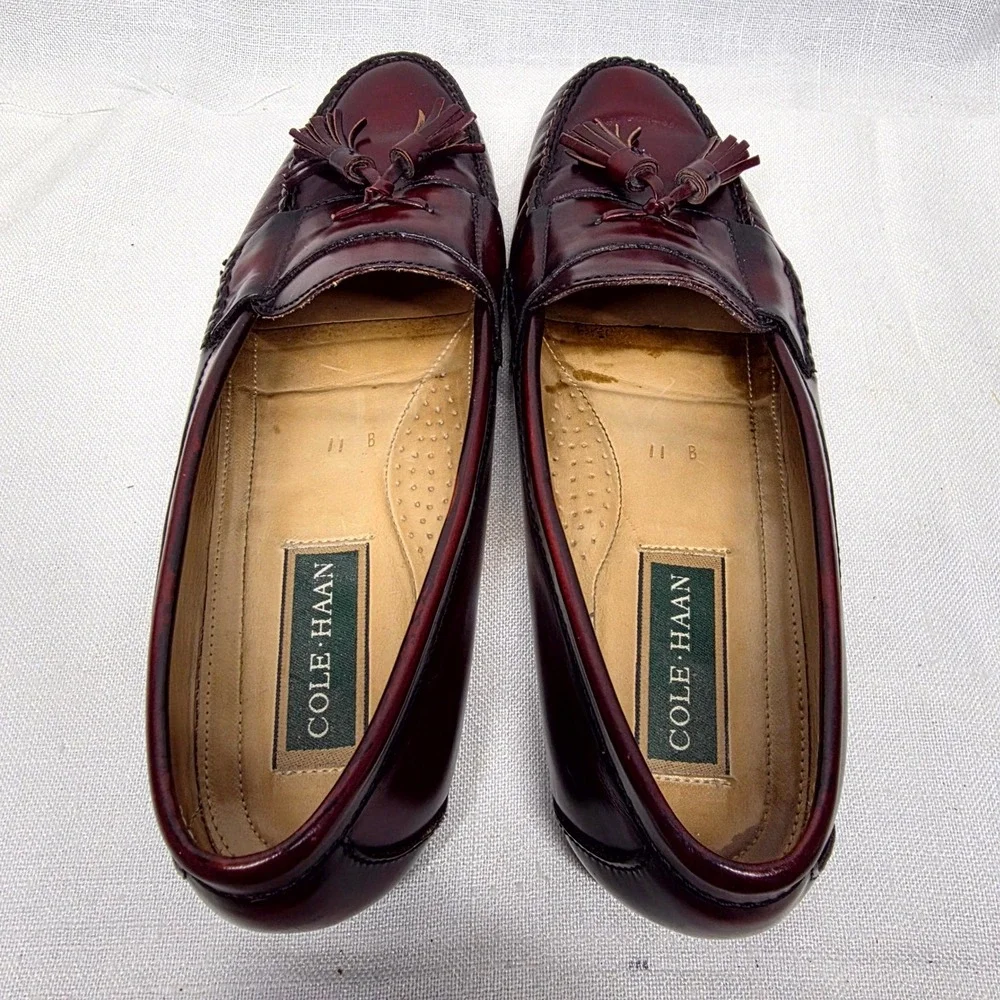 Cole Haan Tassel Loafers Mens 11 B Burgundy Leather Dress Shoes Business‎ Casual